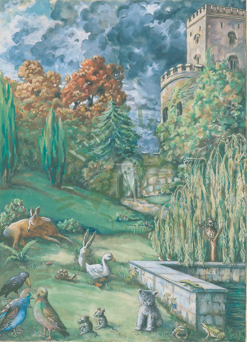 Tableau aquarelle. Tristesse et désolation au royaume merveilleux.